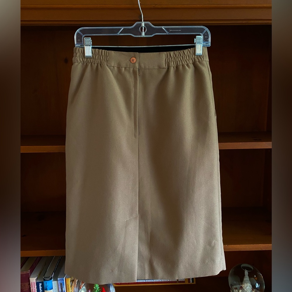 Vintage 80s Principles Petite Camel Wool Blend Midi Skirt Pockets Size 6 - Picture 7 of 12